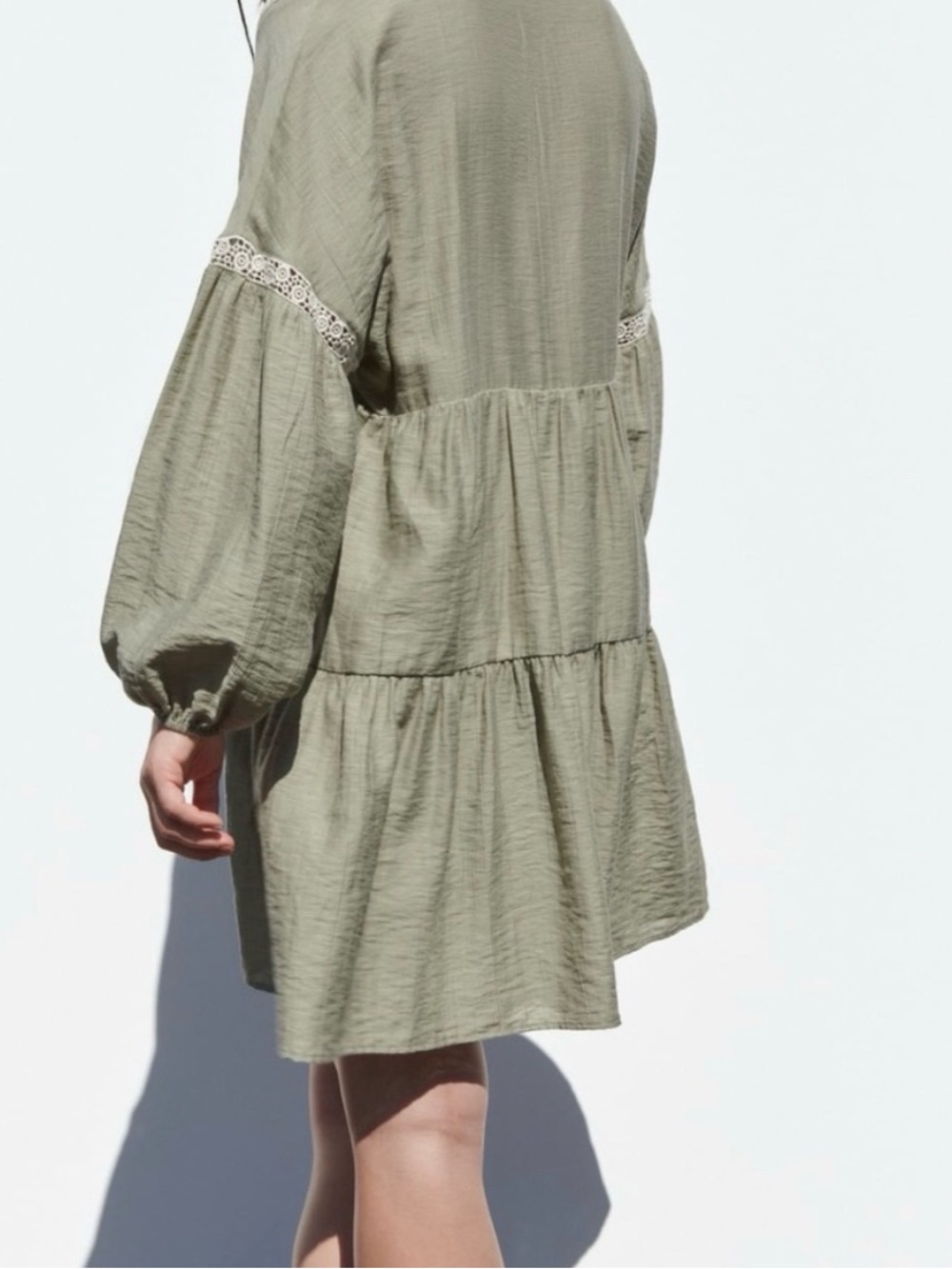 Zara Olive Green Long Sleeve Tiered Mini Dress - Picture 8 of 8